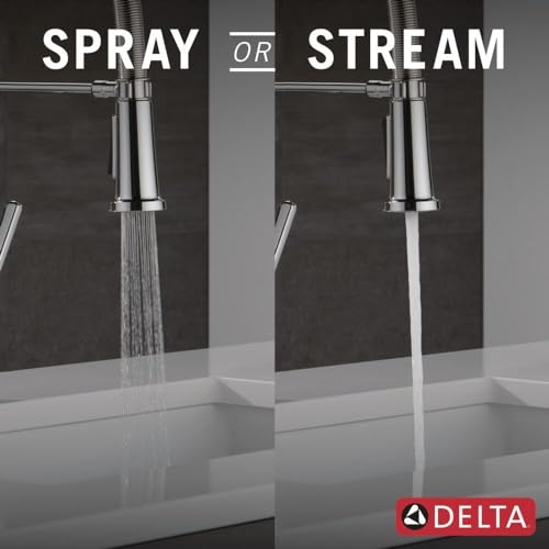 Delta Faucet Ermelo Pro Commercial Style Kitchen Faucet, Kitchen Faucets with Pull Down Sprayer Brushed Nickel, Kitchen Sink Faucet, Faucet for Kitchen Sink with Magnetic Dock, Stainless 18887-SS-DST