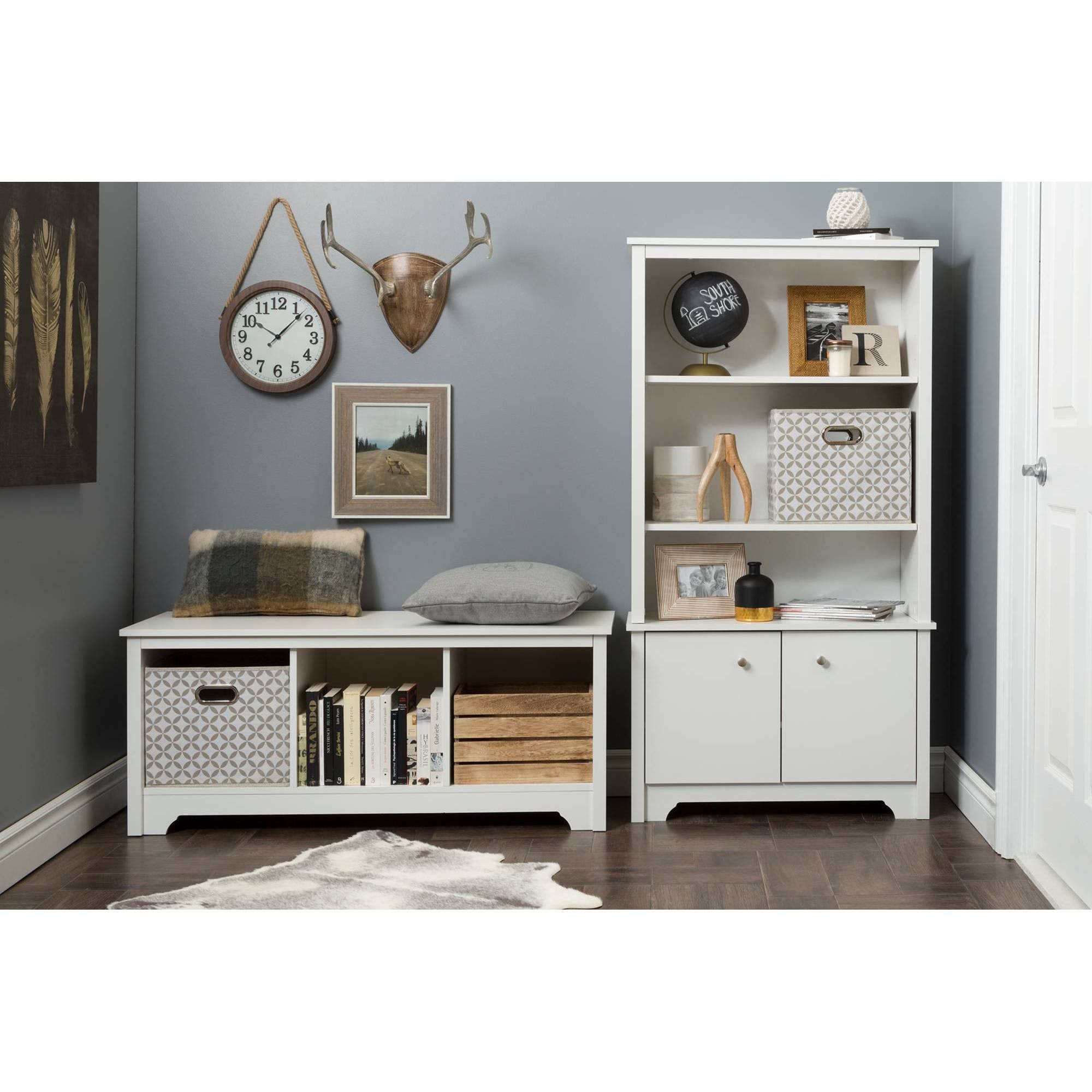 South Shore Vito 3-Shelf Bookcase with Doors Pure White