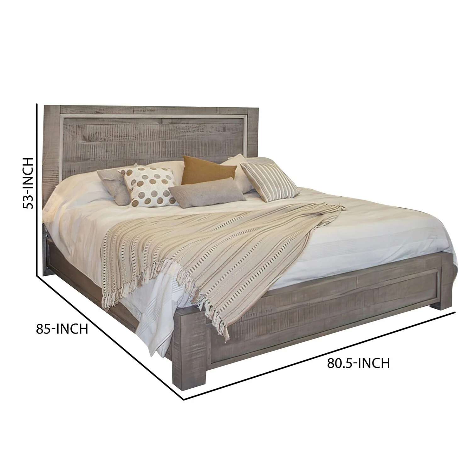 Benjara Ken King Size Bed, with Headboard, Footboard, Clean Design Rustic Gray