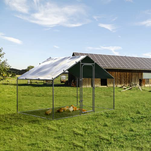 Chicken Coop Large Metal Chicken Run for Yard Walk-in Heavy Duty Chicken Pen with Waterproof and Anti-UV Cover Poultry Cage for Outdoor