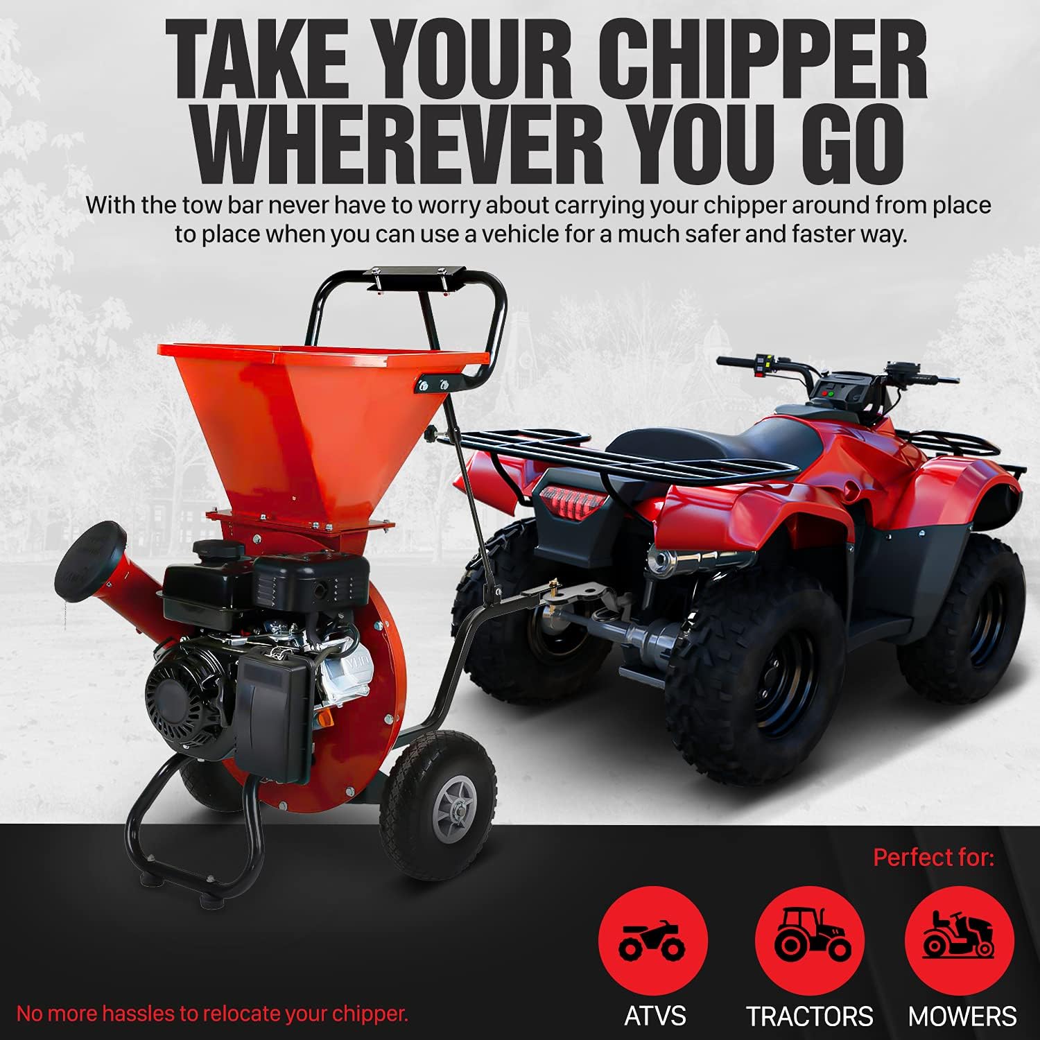 GreatCircleUSA Universal Wood Chipper Shredder Mulcher Tow Bar Kit PRO Heavy Duty Adjustable Accessory, Landworks, SuperHandy, Harbor Freight, Tazz & Earthquake (Wood Chipper NOT Included)
