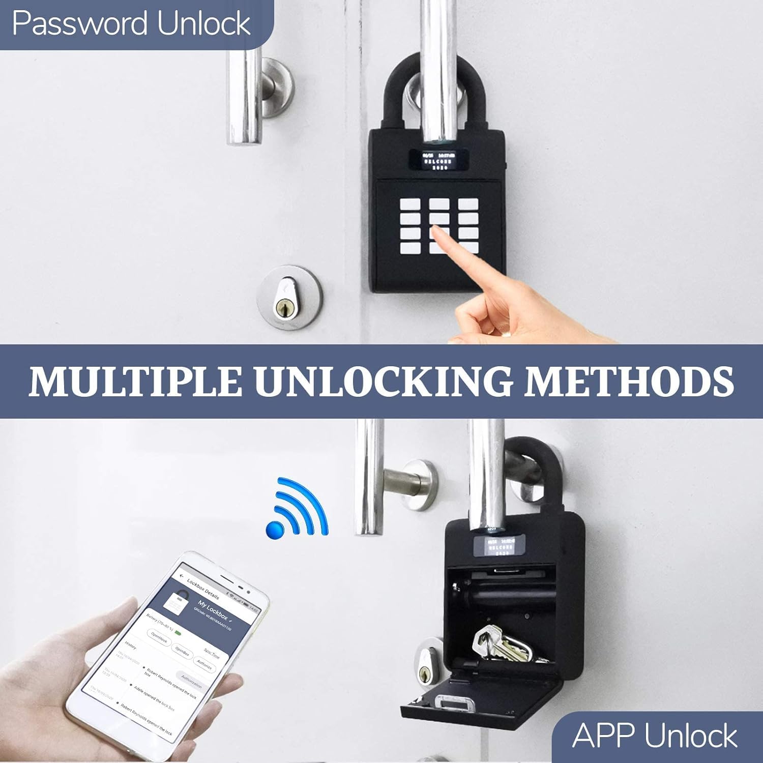 Security Key Lock Box, Bluetooth Smart Secured Lock Box with Management APP, Electronic Digital Security Safe Lock Box with Functions of Remote Authorization and Viewing Unlocking Records, Black