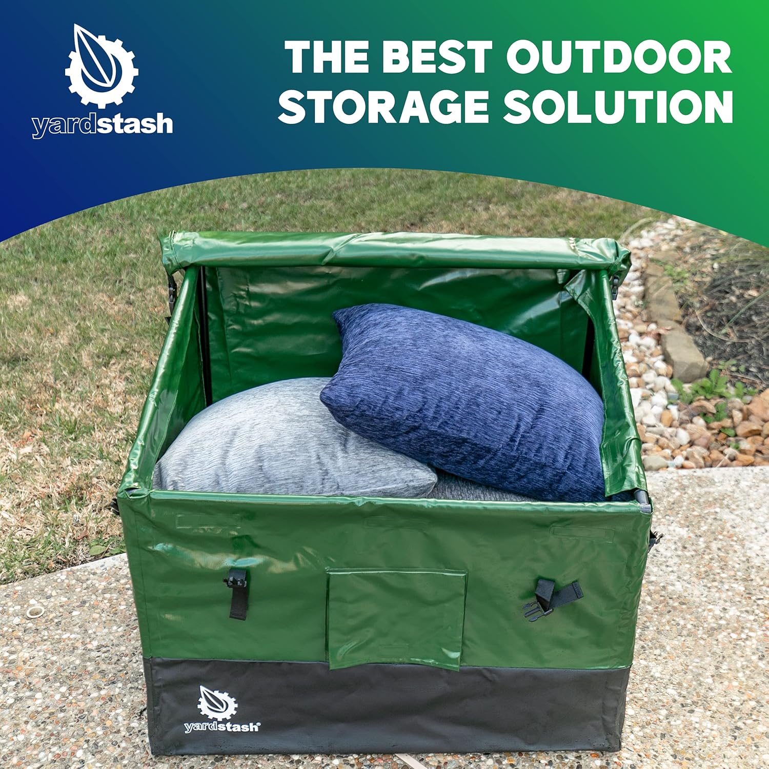 YardStash Outdoor Storage Box (Waterproof) - Heavy Duty, Portable, All Weather Tarpaulin Deck Box - Protects from Rain, Wind, Sun & Snow - Perfect for the Boat, Yard, Patio, or Camping – XL Green