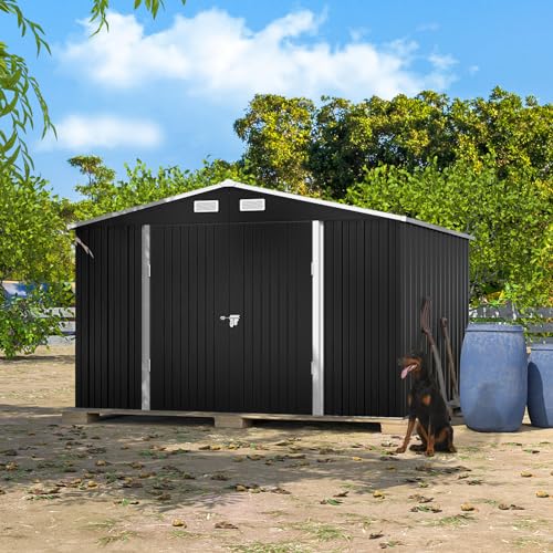 UDPATIO Outdoor Storage Shed 6 x 6 FT, Resin Garden Sheds with Floor Plastic Patio Outdoor Storage Shed with Lockable Door for Tool, Bike, Garbage Gray White