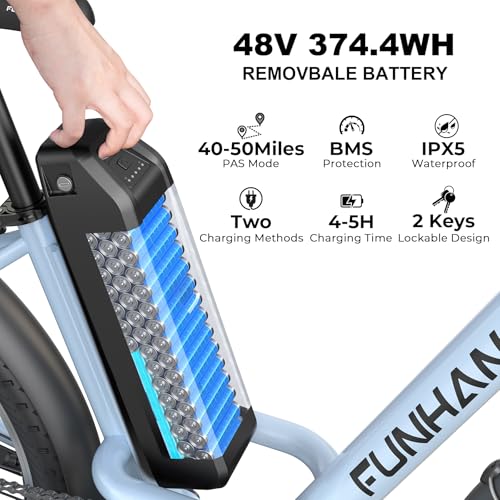Electric Bike for Adults, 26" 1000W Peak City Cruiser Ebike, 21.7MPH 50 Miles Commuter Electric Bicycle with 48V 374.4WH Removable Li-ion Battery, Adjustable Stem, Rear Rack, Fenders, 7-Speed