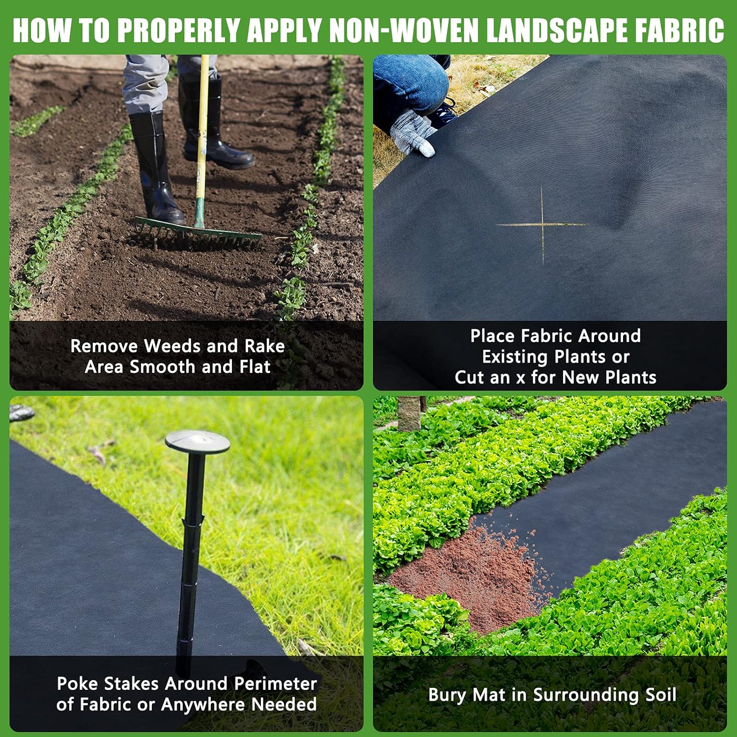 NC Nonwoven Weed Barrier Landscape (4ft x 50ft) 3 oz Heavy Duty Commercial Non-Woven Weeding Cloth Durable Garden Landscape Fabric Easy Setup and Cut Pack of 2