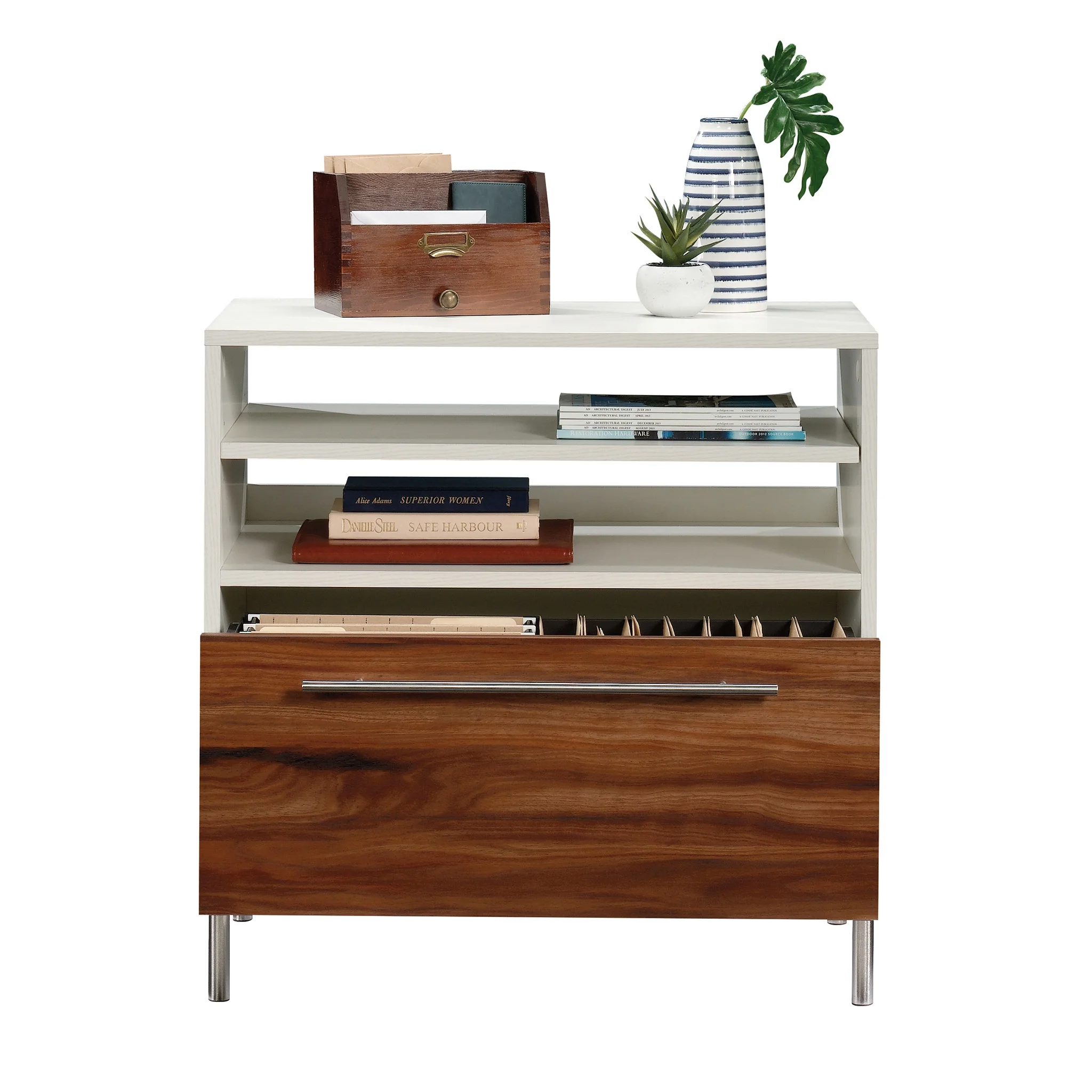 Sauder Vista Key Lateral Office File Cabinet with Open Storage, Pearl Oak Finish