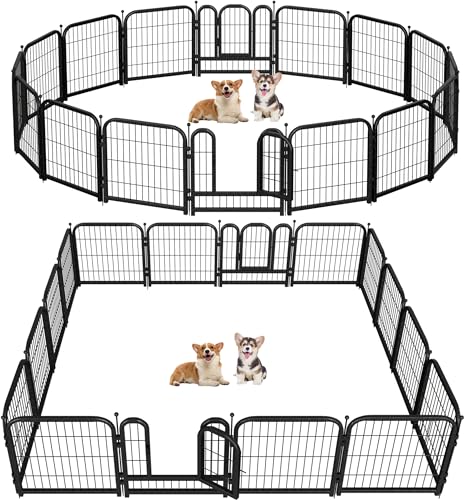 Metal Dog Playpen, 40 Inch Height 16 Panels, Large Dog Fence for Large/Medium/Small Dogs Indoor & Outdoor Bliss, Perfect Dog Pen for Camping, Yard, and RV | Black-Silver