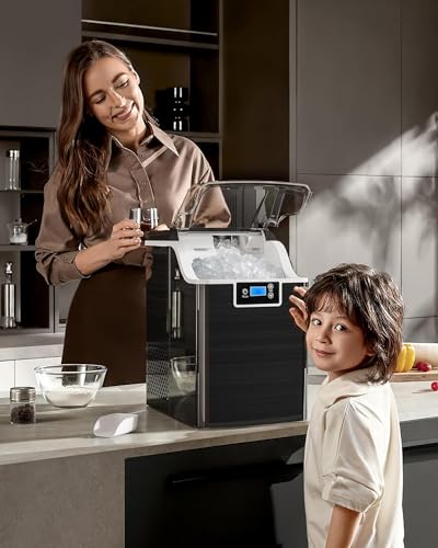 Kismile Nugget Ice Makers Countertop, 45lbs/Day Pebble Ice Maker Machine with 24-Hour Timer, Self-Cleaning Crushed ice Maker