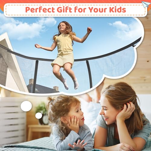 12FT 14FT 16FT Outdoor Trampoline for Kids & Adults, Recreational Trampoline w/Ladder & Safety Net, Heavy Duty Backyard Metal Trampoline, 400/450LBS Round Pumpkin Trampoline, ASTM Approved