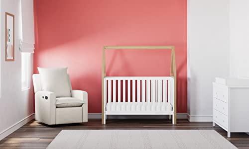 Storkcraft Orchard 5-in-1 Convertible Crib (White with Driftwood) – GREENGUARD Gold Certified, Canopy Style Baby Crib, Converts from Crib to Toddler Bed, Daybed and Full-Size Bed