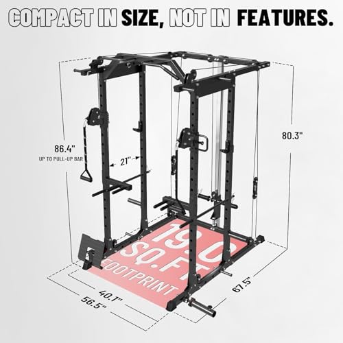 Mikolo Power Cage, Power Rack with Cable Crossover System, 1500LBS Squat Rack with LAT Pull Down System, Workout Cage with Pulley System for Fitness Home Gym
