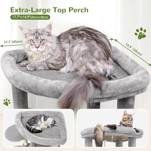 Globlazer Corner Cat Tree for Large Cats, 66inch Tall Curved Series Large Cat Tower for Multiple Indoor Cats with 6 Scratching Posts, 2 Spacious Cat Condos, Hammock, Hanging Basket, C66, Beige