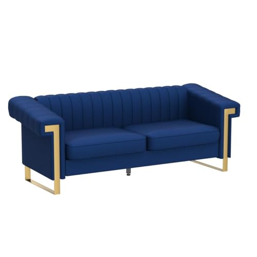83'' Blue Velvet Couch Sofa Mid-Century Modern Love Seat Chesterfield 3 Seat Couches Sofa for Living Room Apartment (Blue)