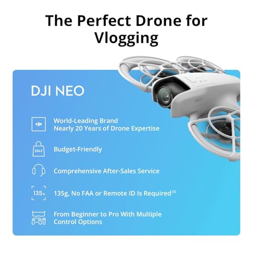 DJI Neo, Mini Drone with 4K UHD Camera for Adults, 135g Self Flying Drone that Follows You, Palm Takeoff, Subject Tracking, QuickShots, Stabilized Video, Built-In Propeller Guard (Controller-Free)