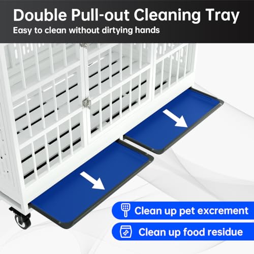 48 Inch Heavy Duty Dog Crate with Wheels, Folding Metal Big Dog Cage for Large and Medium Dogs, Extra Large XL XXL Indestructible Dog Crate with Removable Tray.