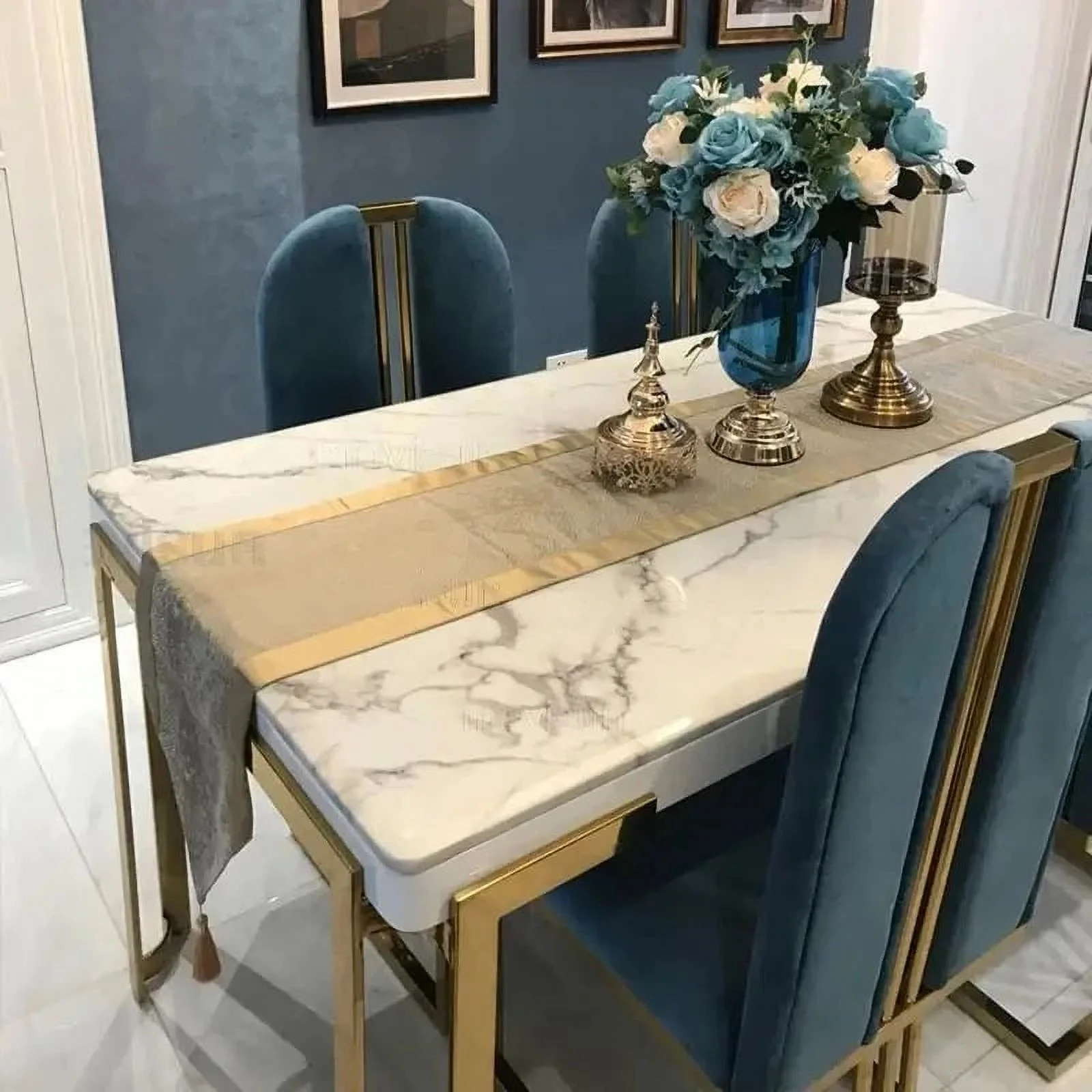 Luxury Rectangular Table Dinning Office Gaming Dining Table Chairs Living Room Stainless Steel Sillas De Comedor Furniture GM