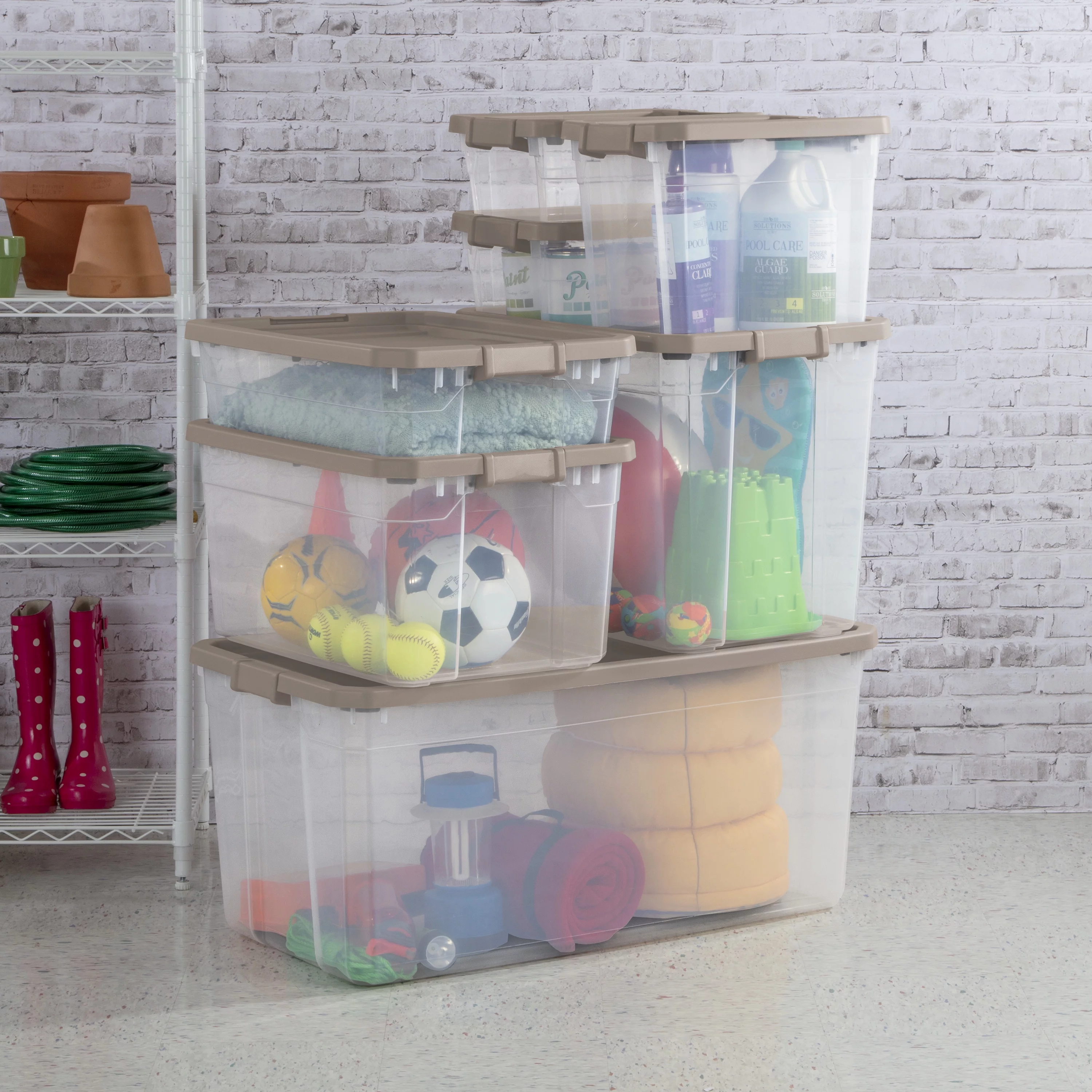 Sterilite Plastic 108 Qt. Stacker Box Taupe Splash Set of 4 - Curated Treasures Market