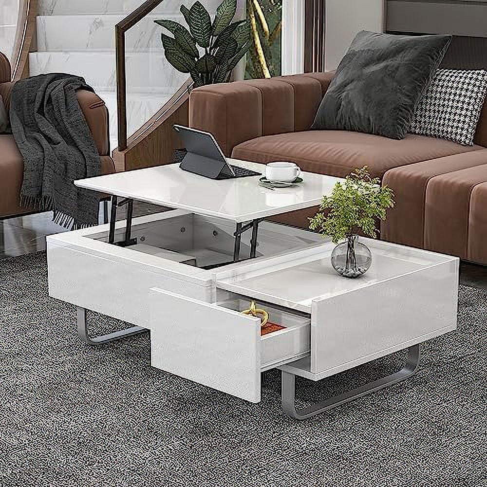 xrboomlife Coffee Table  Modern 45.3 Inch Lift Top Coffee Table with  and Hidden Compartment  Rectangle Cocktail Table with Drawer  UV High-Gloss Surface Center Table for Living Room  Whi