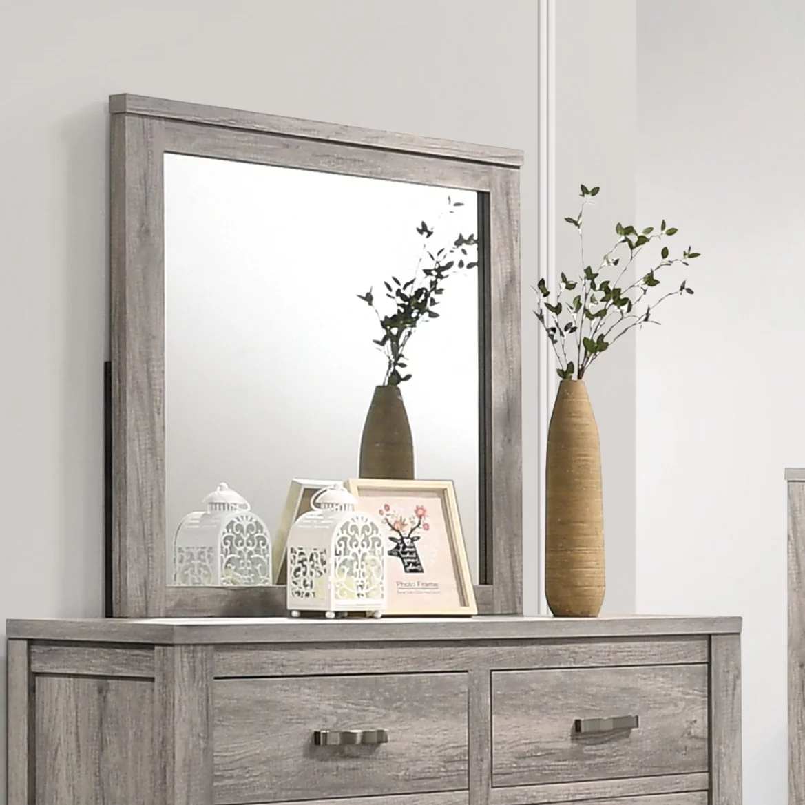 Majestic Modern Full Size Bed Dresser Mirror Nightstand 4pc Set Beige Polyfiber Bedroom Bed