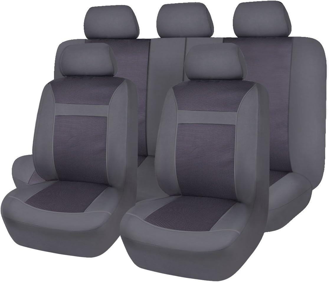 Flying Banner Car Seat Covers Full Set Universal fit Most Car,Truck,SUV and Van Comfortable Airbag Compatible Jacquard & Polyester (Full Set -- High Back, Black)