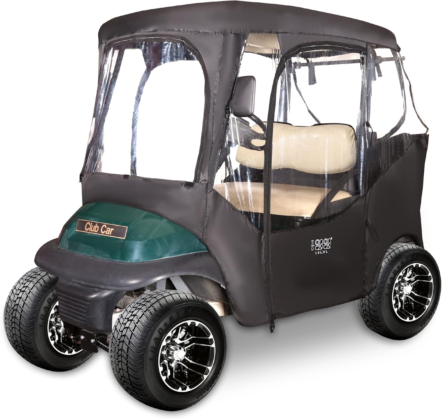 10L0L Golf Cart Enclosures 2 Passenger Club Car with Roll-Up Windshield for Club Car DS & Precedent All Weather Windproof Waterproof Rain Cover, 4-Sided Clear Window & Roll-up Zipper Door