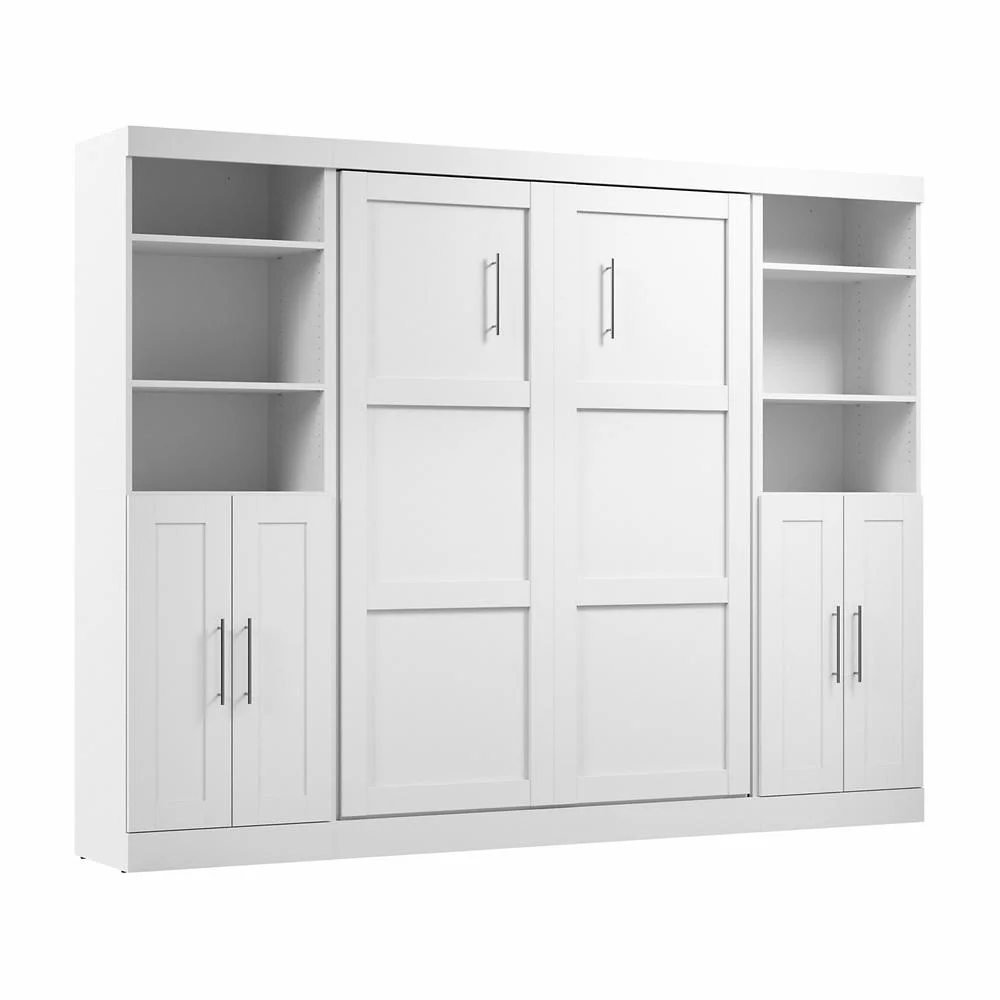 Bestar Pur 109" Engineered Wood Full Murphy Bed with Closet Storage in White