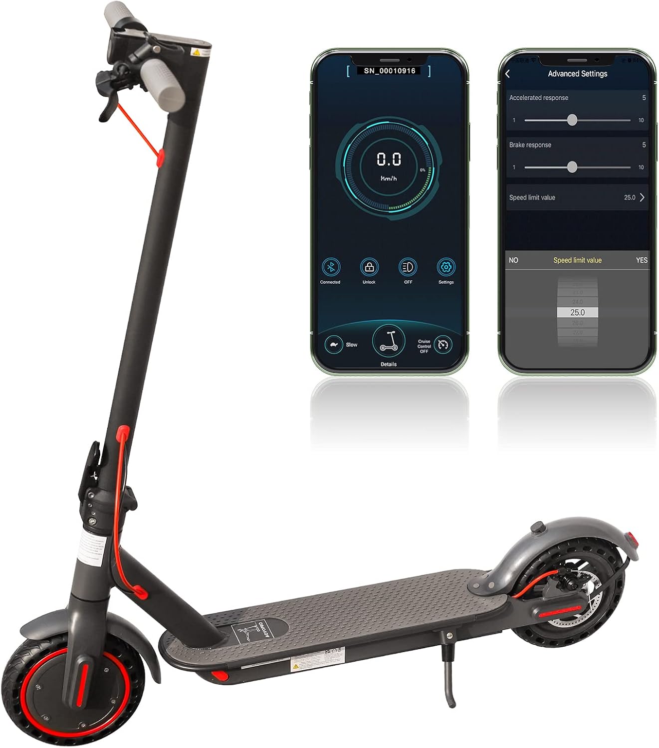 AOVOPRO Electric Scooter, 350W Motor, Range up to 18 Miles Long, 3 Speed Settings, 8.5" Solid Tires, App Control, Portable