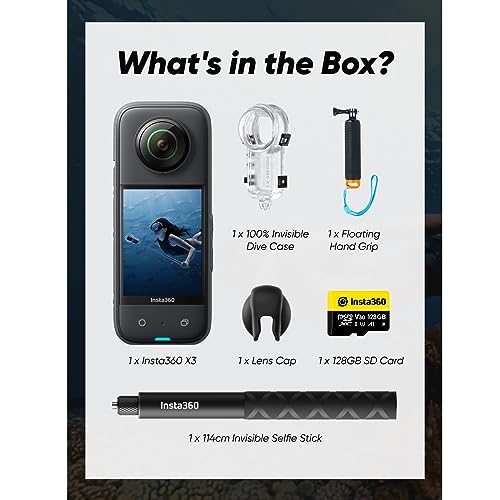 Insta360 X3 Motorcycle Kit (New Version) - Waterproof 360 Action Camera with 1/2" 48MP Sensors, 5.7K 360 Active HDR Video, 72MP 360 Photo, 4K Single-Lens, 60fps Me Mode, Stabilization