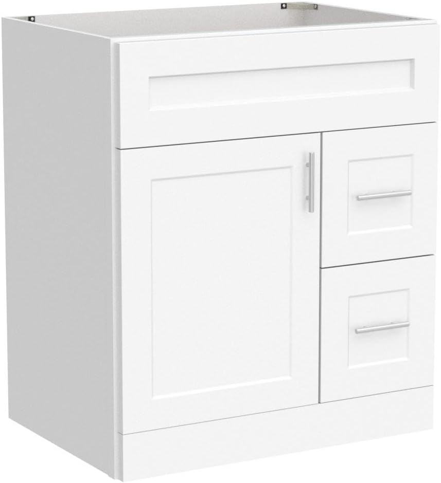 New White Shaker Single-Sink Bathroom Vanity Base Cabinet 30" Wide x 21" Deep WS-V3021DLR