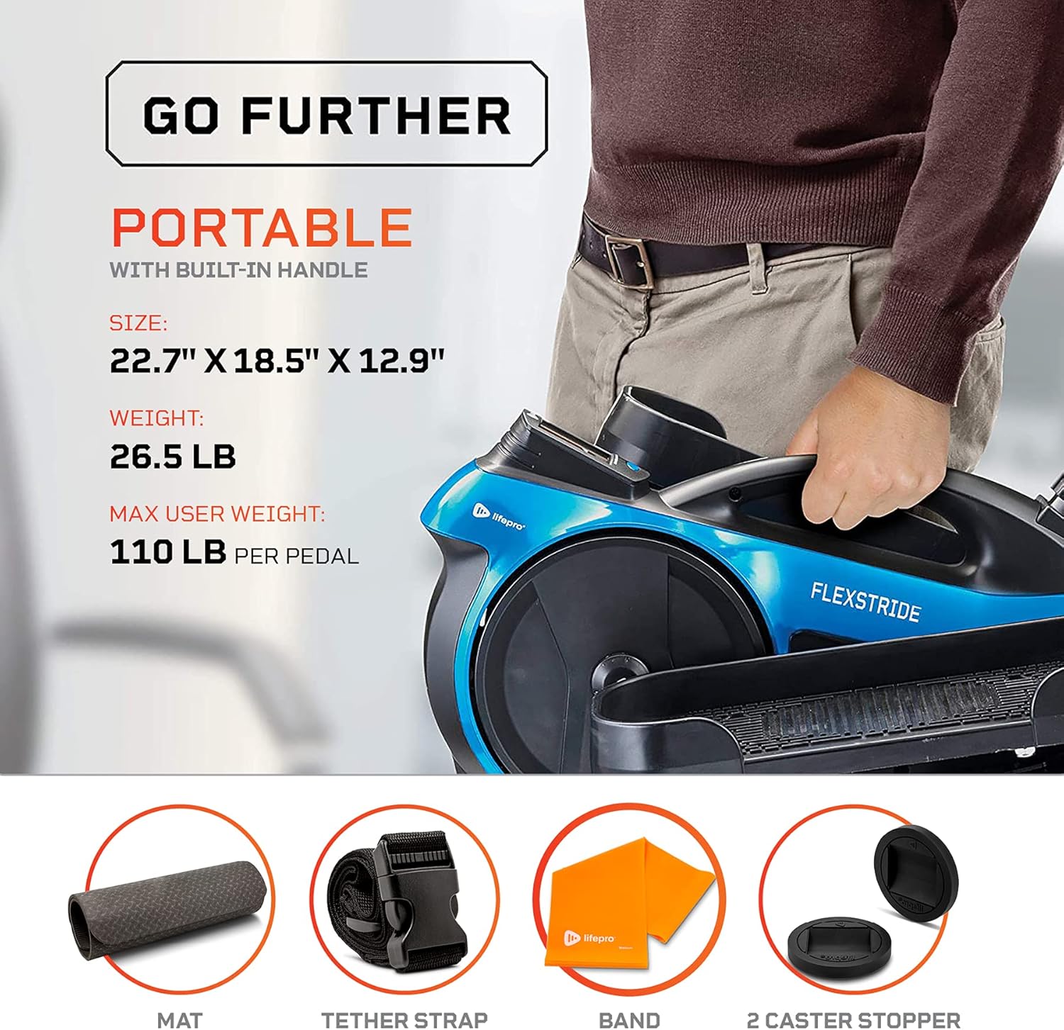 LifePro FlexStride Plus Blue Under Desk Elliptical Trainer for Home & Office - Calf Leg Foot Pedal Exerciser - Seated Compact Elliptical Bike Machine - Exercise Equipment w/Adjustable Resistance