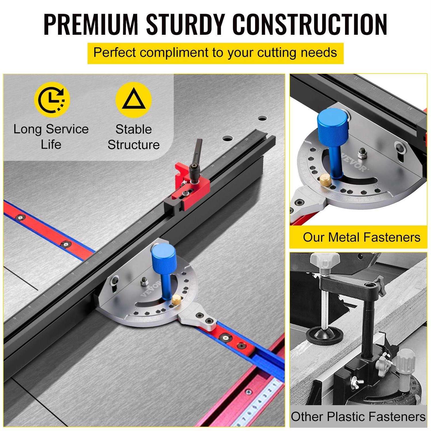 VEVOR Precision Miter Gauge, 24 Aluminum Table Saw Miter Gauge w/ 60 Degree Angled Ends for Max. Stock Support and a Repetitive Cut Flip Stop - Shop Hardware Tools Online Store