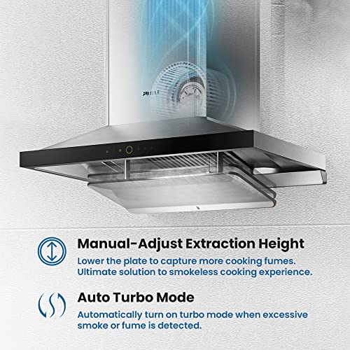 FOTILE Perimeter Vent Series Wall-mount Range Hood | Touchscreen | 4 Speed-settings and Air Management Function | Self-adjusting Surround Suction Plate | Delay Off Function | Cleaning Mode | LED Light