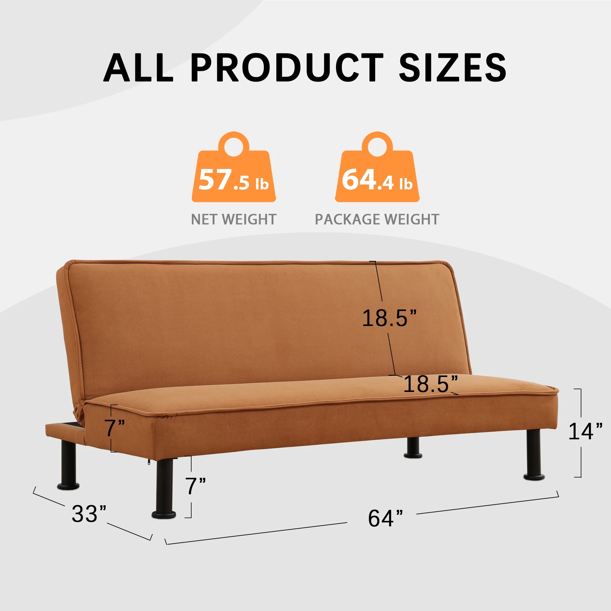 Convertible Sleeper Futon Sofa Bed Small Euro Lounger Daybed Couch for Living Room Bedroom Flannel Light Coffee