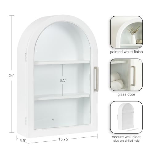 Kate and Laurel Arcott Modern Arch Wall Cabinet, 21 x 8 x 30, Natural Wood and White, Transitional Arched Cabinet for Use as Over-The-Toilet Storage or Living Room Storage Cabinet