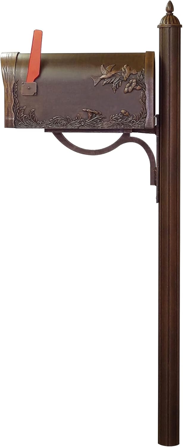 Special Lite Products Durable Hummingbird Curbside Mailbox with Locking Insert and Richland Mailbox Post, Copper