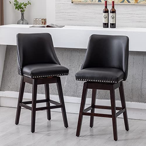 Counter Height Bar Stools 27.5" Mid Cenutry Modern Linen Kitchen Stools with Back 360°Swivel Barstools Wood Legs for Home Pub/Kitchen Island/Breakfast Bar/Restaurant/Patio, Grey