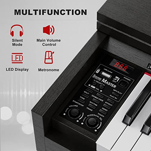 UMOMO 88 Weighted Key Digital Piano with Piano Bench, Hammer Action Electric Piano with Piano Stand, Headphone Jack, 3 Pedal, Full Size Electronic Piano Keyboard for Beginner, Adults, White