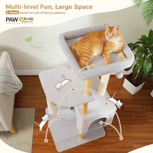 PAWZ Road Large Cat Tree, 73 Inches Tall Wooden Cat Tower with 2 Spacious Hammocks,2 Big Top Beds,8 Fully Scratching Posts and Natural Wood Posts, Multi Cat Tree for Indoor Cats Large Adult-XL