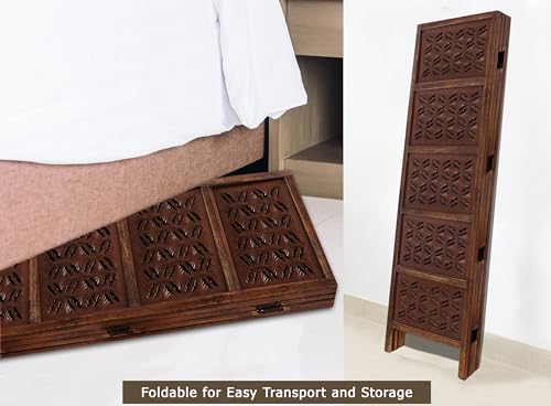 Room Divider Wood Screen - Ghanti Bells Antique Brown - 4 Panel Folding 72 x 80 - Assembled Hand Carved Decorative Functional Versatile Portable Partition Reversible Privacy Boho - COTTON CRAFT