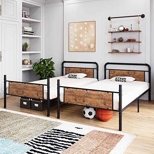 IDEALHOUSE Metal Bunk Bed Twin Over Twin, Twin Bunk Beds, Heavy Duty Twin Size Metal Bunk Bed with High Guardrail & Ladders, Convertible Bunk Beds for Kids Adults, No Box Spring Needed