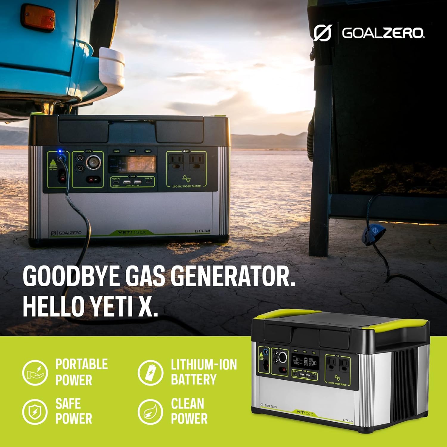 Goal Zero Yeti 1000 Core Portable Power Station, 1,000 W, Solar-Powered Generator (Solar Panel Not Included), USB-A/USB-C Ports and AC Outlets, Power for Camping and Tailgating, Emergency Power