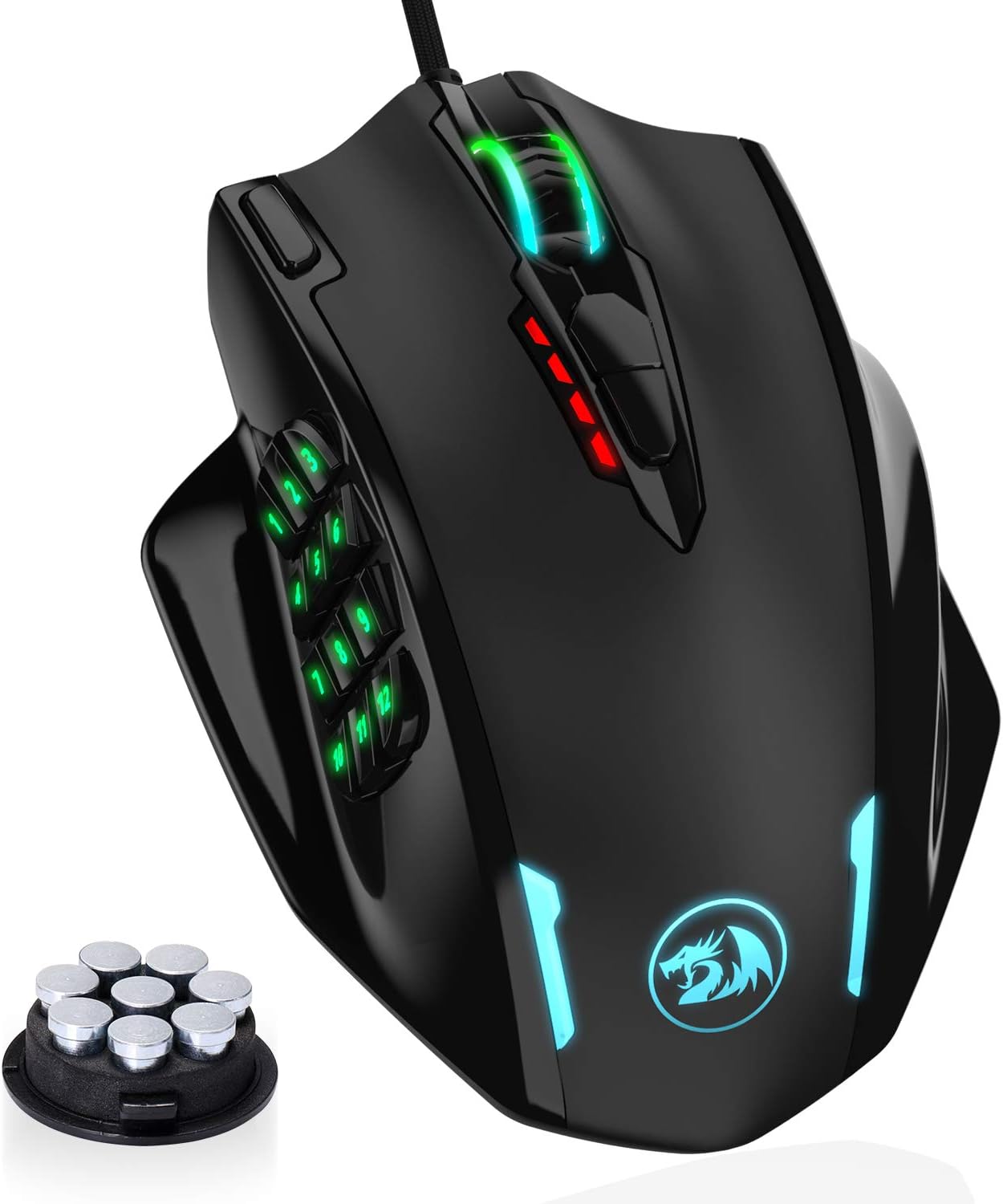 Redragon M908 Impact RGB LED MMO Mouse with Side Buttons Optical Wired Gaming Mouse with 12,400DPI, High Precision, 20 Programmable Mouse Buttons Pack of 2