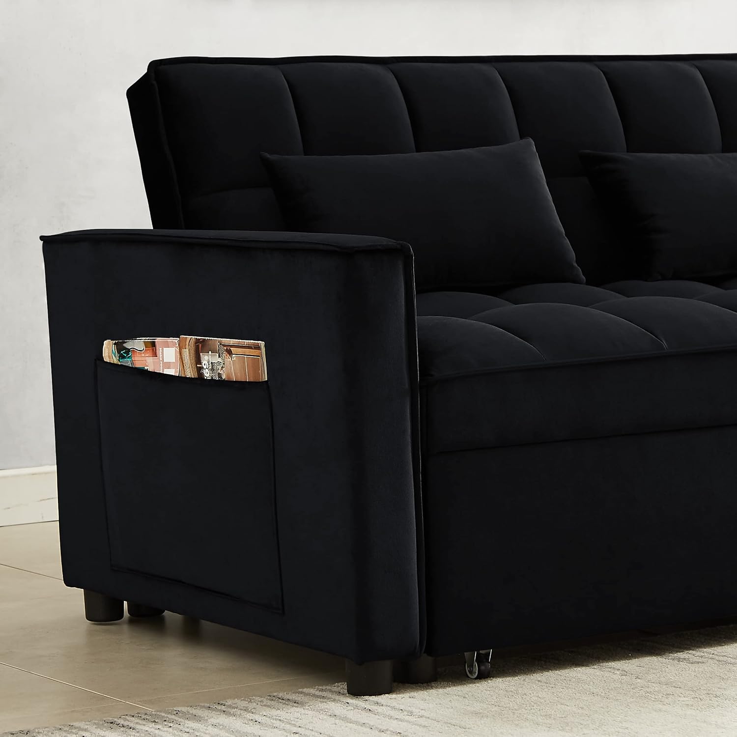 3 in 1 Convertible Sleeper Sofa Couch with Pull Out Bed,Small Futon Loveseat Lounge Chaise with Reclining Backrest and Armrest,Soft Upholstered Love Seats RV Furniture for Living Room
