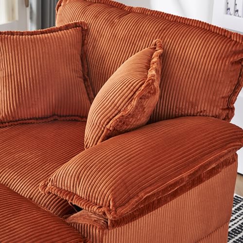 Oversized Chaise Lounge Chair Indoor, 56.3" Corduroy Upholstered Cloud Sofa Couch with Ottoman & 2 Lumbar Pillows, Comfy Single Deep Seat Sofa Armchair for Living Room Bedroom Office (Green)