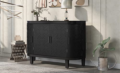Accent Storage Cabinet Sideboard Wooden Cabinet with Antique Pattern Doors for Hallway, Entryway, Living Room Accent Furniture