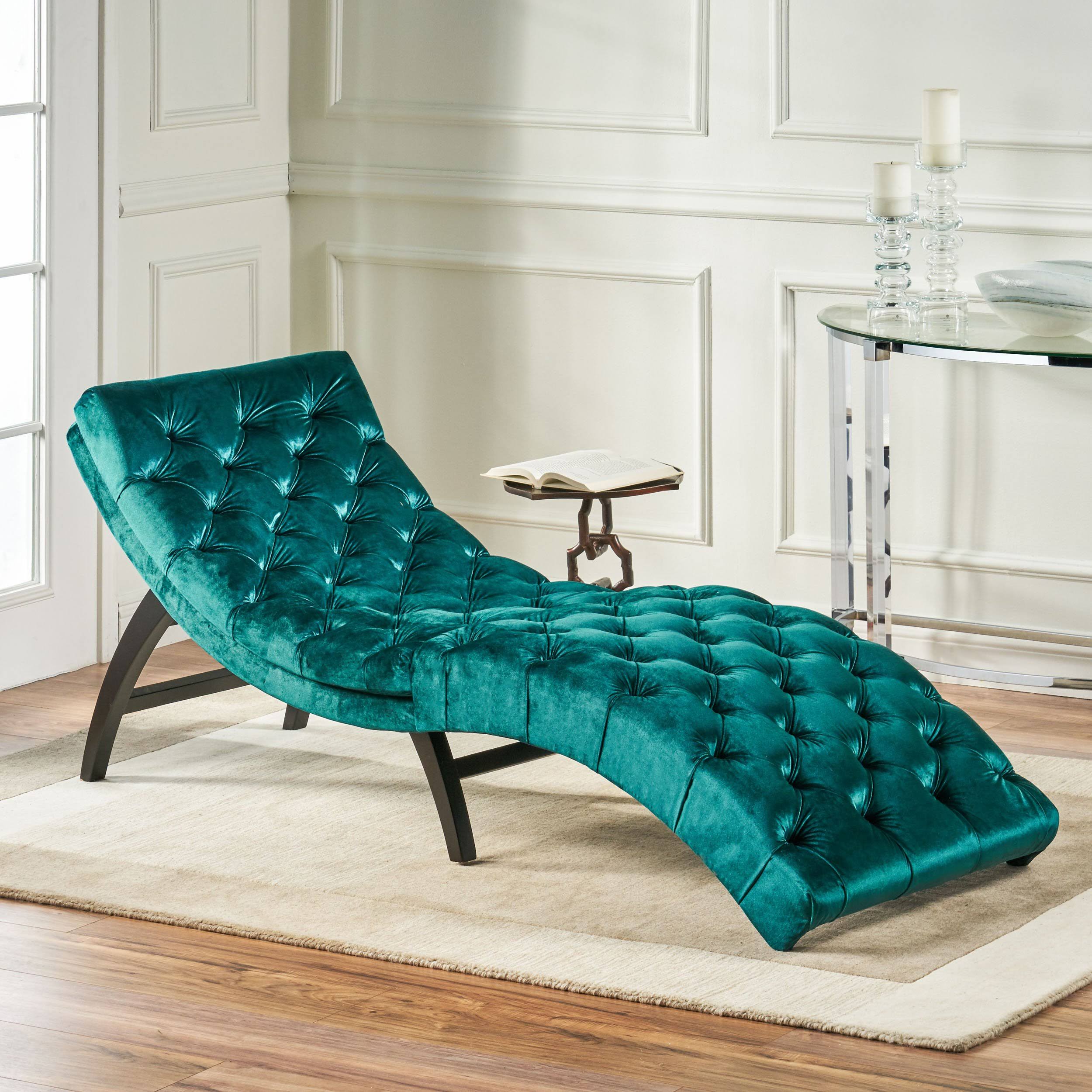 Grasby Tufted Velvet Chaise Lounge, Garnet, Brown