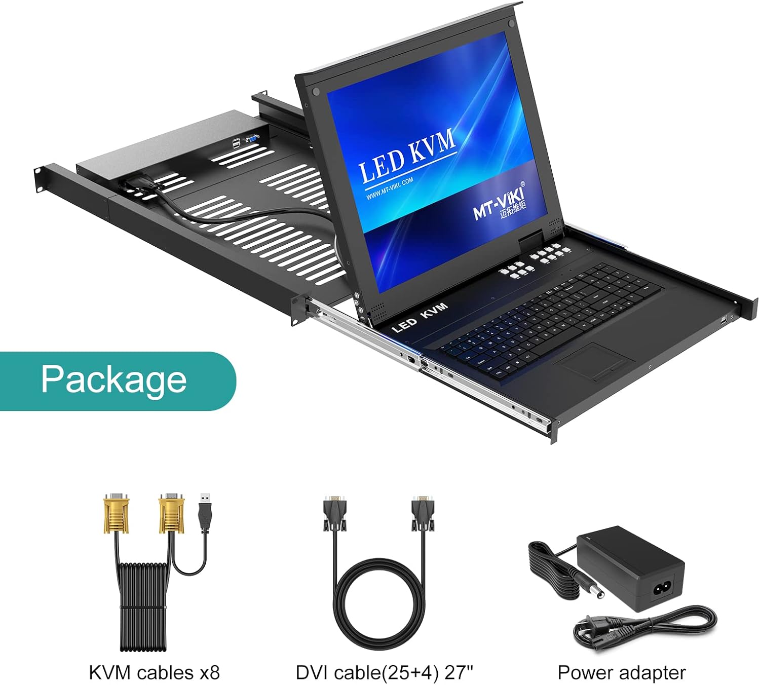MT-Viki 8 Port KVM Switch 1U Rack Mount KVM w/17'' LCD Monitor & Cables, LCD KVM Console 1280x1024 Support OSD/Hotkey/Panel Button Switching
