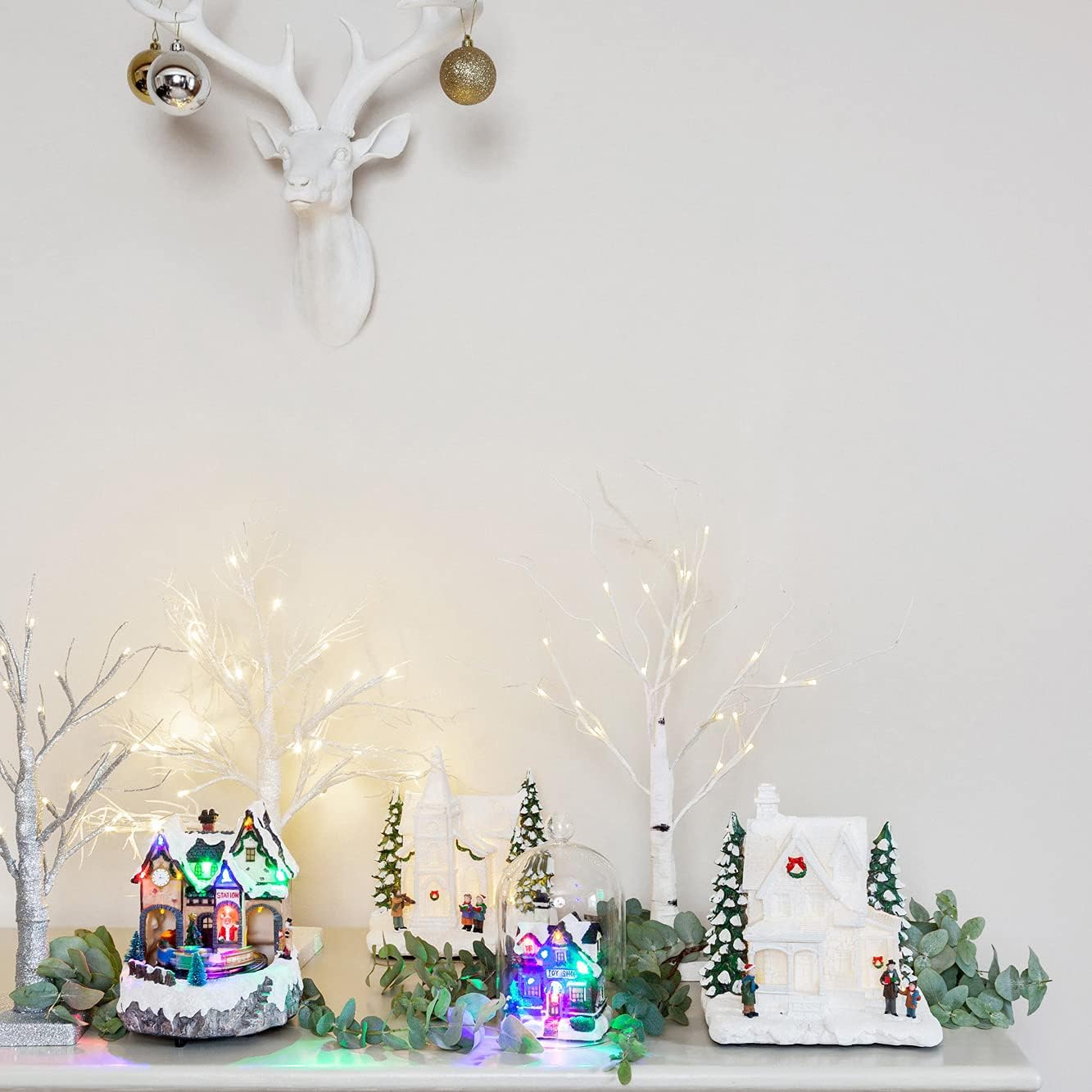 Battery Operated LED Light Up Christmas Village Scene Pack of 2