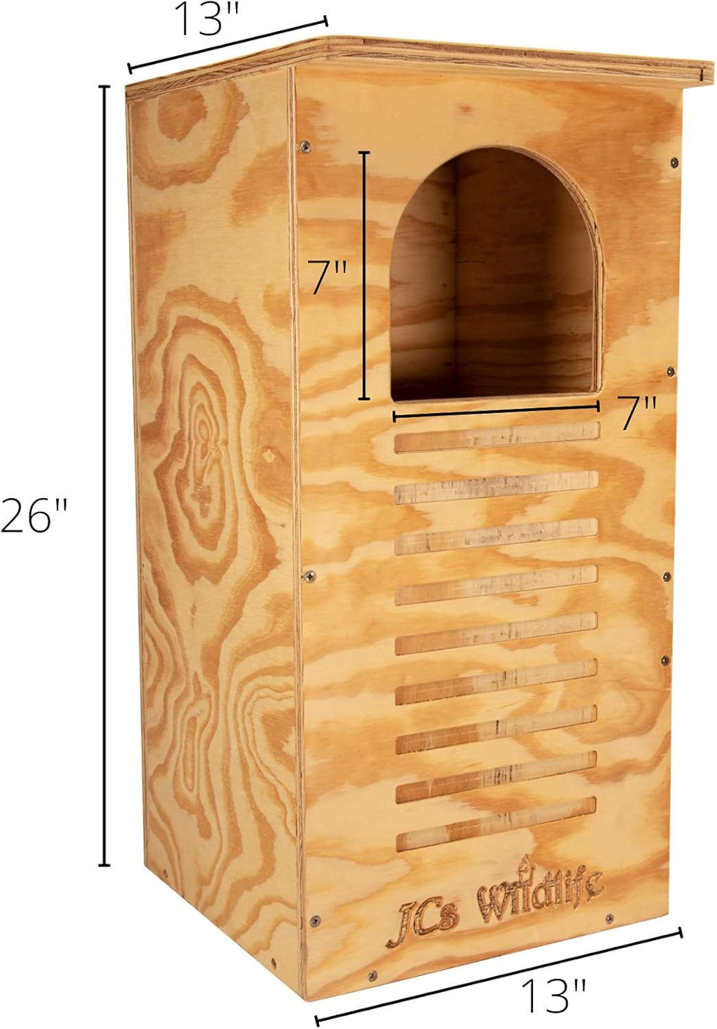 JCs Wildlife Barred Owl Nesting Box - Treated Exterior Grade Plywood - Mounting Hardware and Pine Shavings Included - Dedicated Clean Out Door for Easy Cleaning - Made in The USA